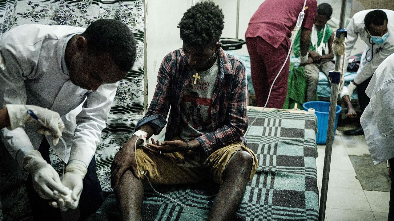 An injured resident of Togoga, a village about 20km west of Mekele, receives medical treatment at the Ayder referral hospital in Mekele, the capital of Tigray region, Ethiopia. Credit: AFP Photo