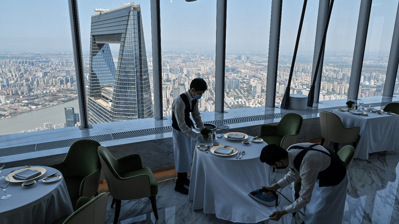 The hotel occupies the top floors of the 632-metre (more than 2,000 feet) Shanghai Tower in the city's financial district. Credit: AFP Photo