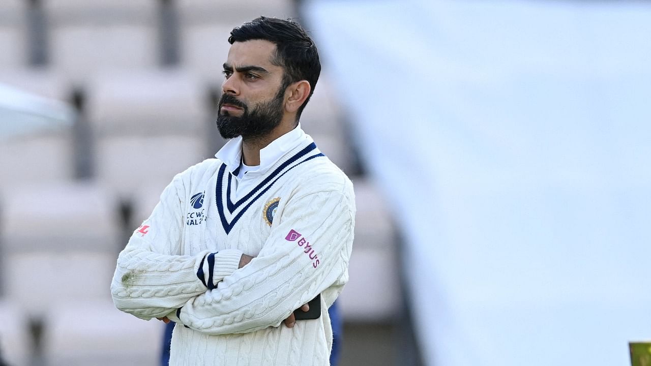 Virat Kohli reacts before the presentation on the final day of the ICC World Test Championship Final between New Zealand and India at the Ageas Bowl in Southampton. Credit: AFP Photo