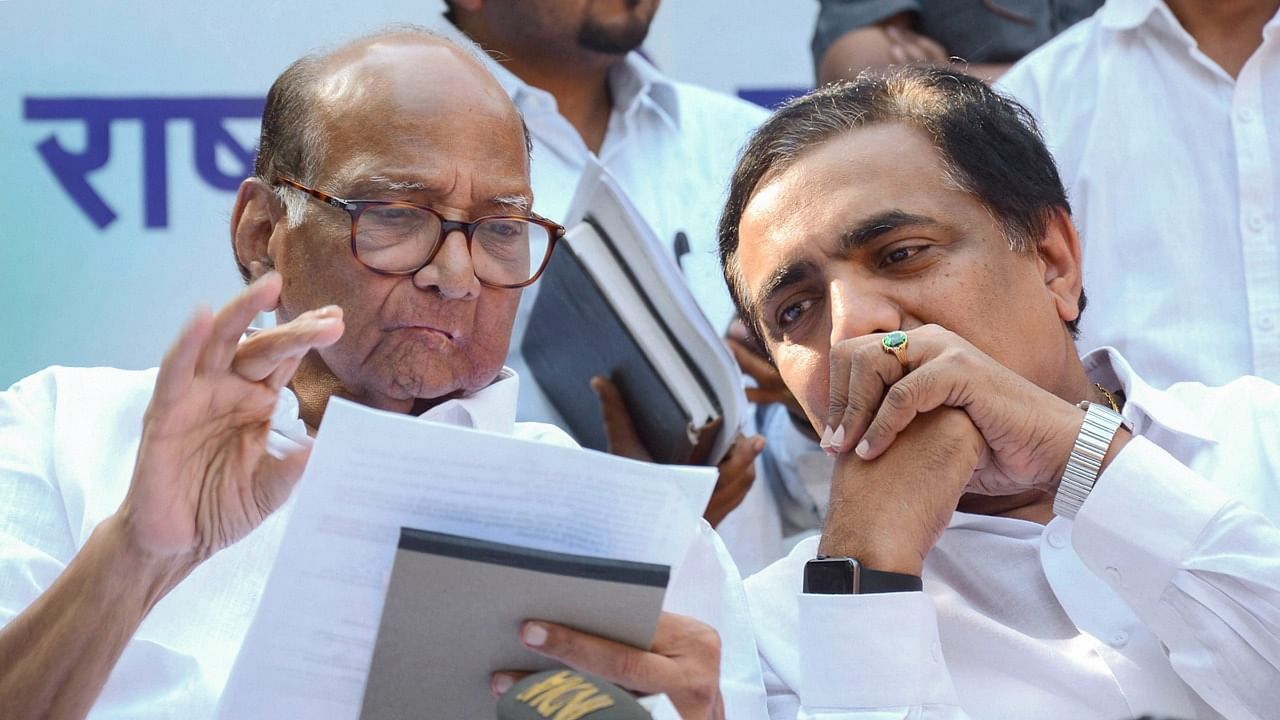 Nationalist Congress Party chief Sharad Pawar and state NCP chief Jayant Patil. Credit: PTI File Photo