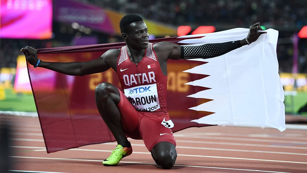Qatar's Abdalelah Haroun reacts after coming third in the final of the men's 400m athletics event at the 2017 IAAF World Championships. Credit: AFP Photo