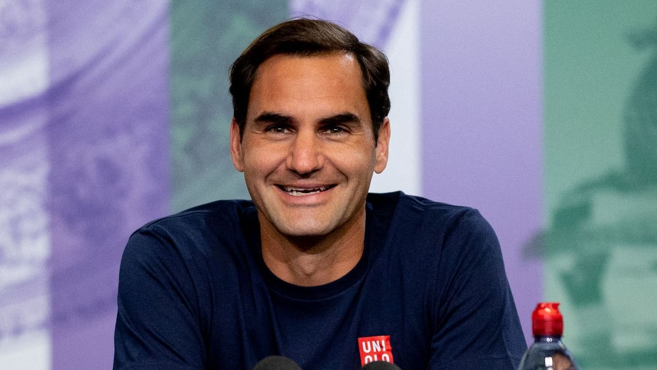Roger Federer attends a press conference at The All England Tennis Club in Wimbledon. Credit: AFP Photo