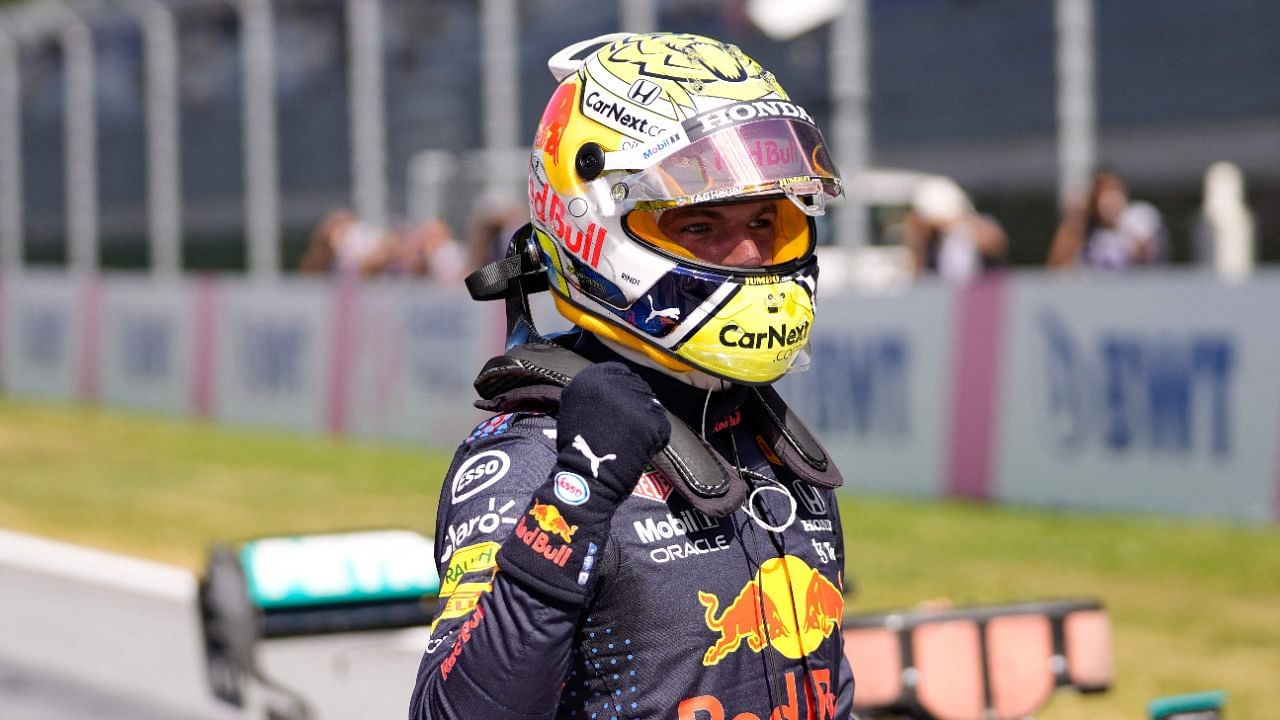 Red Bull's Max Verstappen celebrates clinching pole position at the Styrian GP in the Red Bull Ring, Spielberg. Credit: AFP Photo