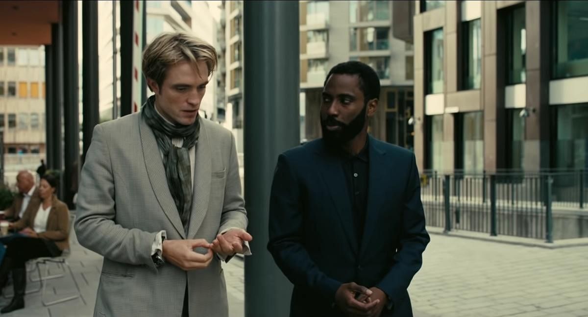 Robert Pattinson (left) and John David Washington in 'Tenet'. Credit: Screengrab