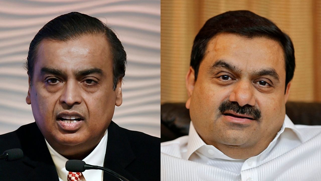 Reliance Industries Chairman Mukesh Ambani and Indian billionaire Gautam Adani. Credit: Reuters/PTI File Photo
