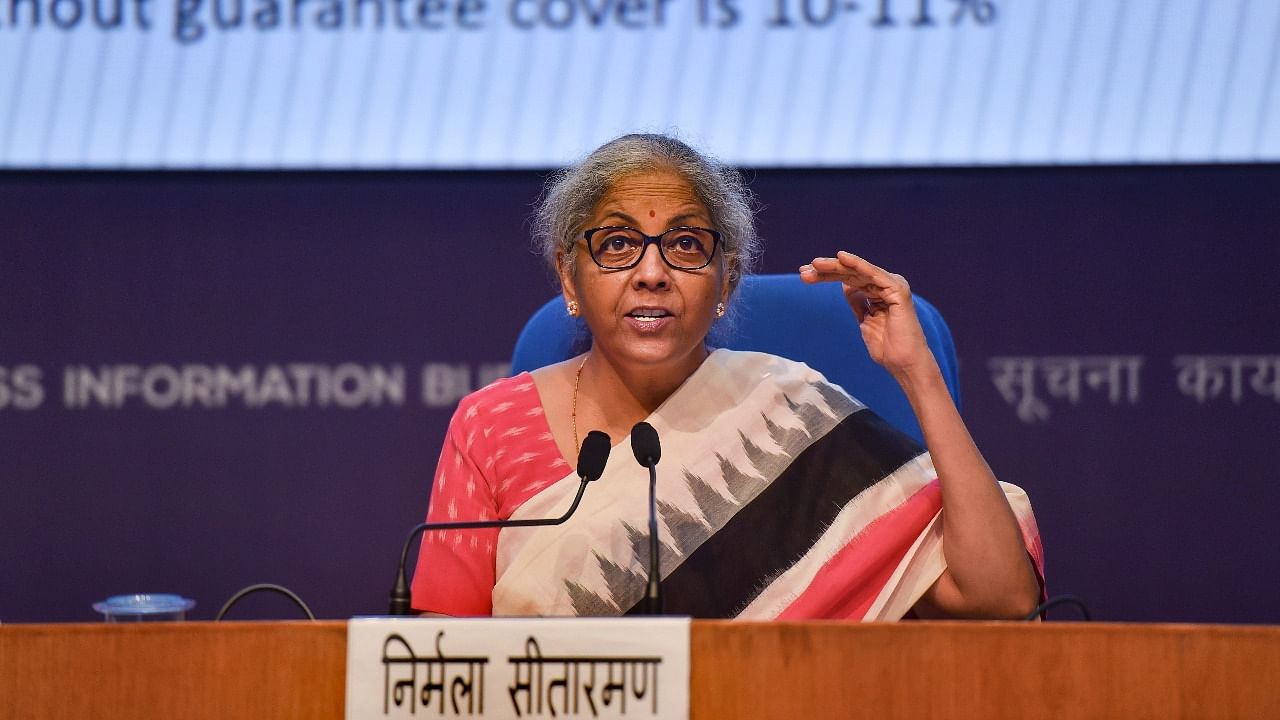 Union Finance Minister Nirmala Sitharaman addresses a press conference in New Delhi. Credit: PTI photo