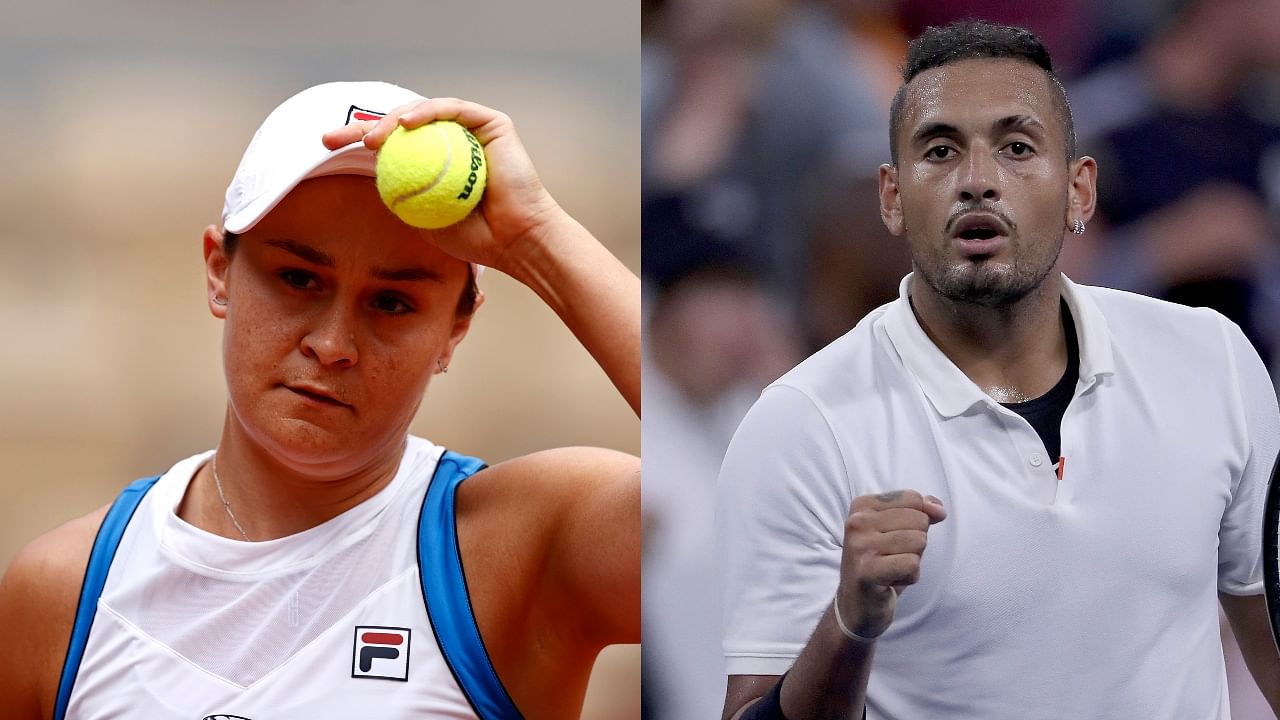 World number 1 Ashleigh Barty (L) and Nick Kyrgios will lead the Australian tennis team at the Tokyo Olympics. Credit: Reuters, AFP File Photos