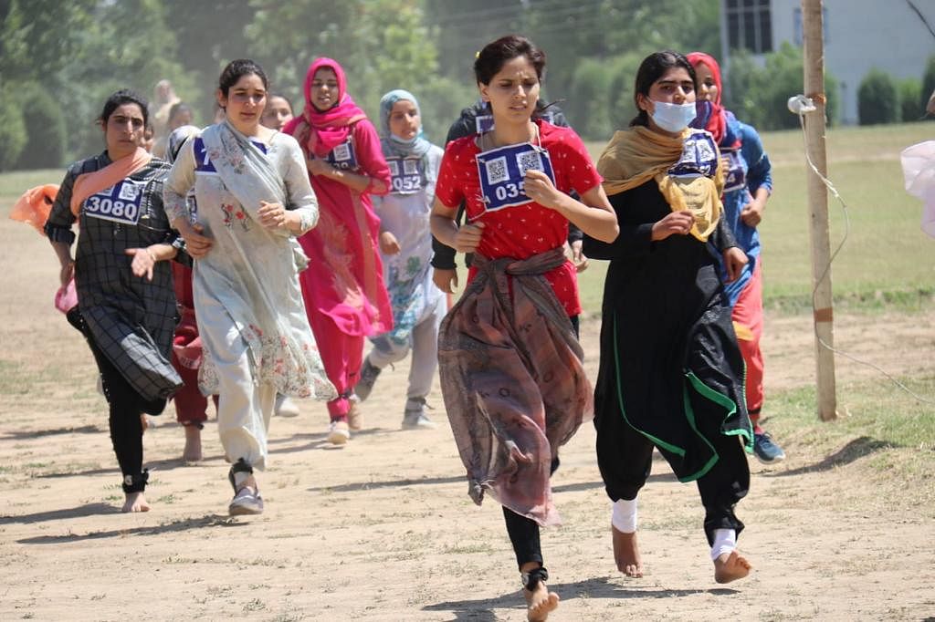 Women candidates at the physical test in Srinagar city. Credit: J&K Police Twitter