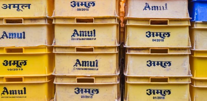 Crates of Amul milk. Credit: iStockPhoto