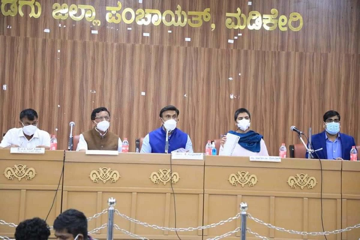Health Minister Dr K Sudhakar chaired a review meeting in Madikeri on Tuesday.
