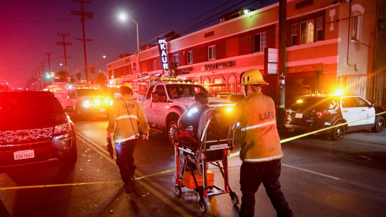 Members of the Los Angeles Fire Department work at the site of an explosion after police attempted to safely detonate illegal fireworks that were seized, in Los Angeles, California, US. Credit: Reuters Photo