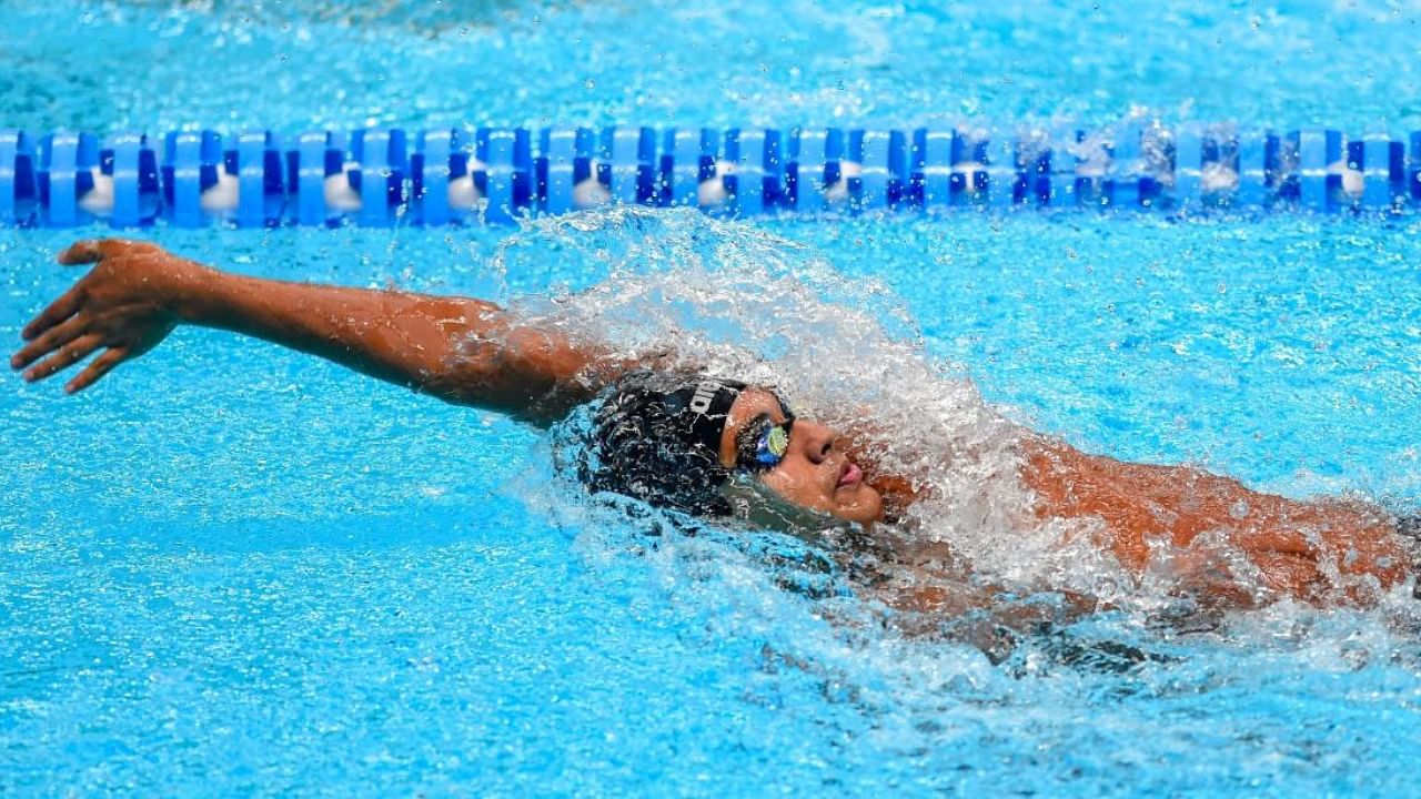 Indian swimmer Srihari Nataraj during the finals of the men's 200 metre backstroke competition during the 18th Asian Games 2018, in Jakarta. Credit: PTI File Photo