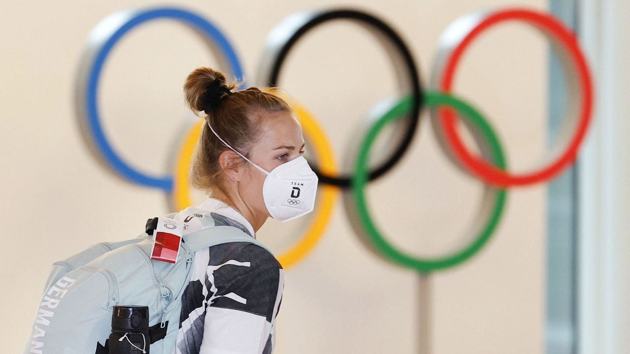 A member of Germany's rowing team member arrive at Narita airport ahead of Tokyo 2020 Olympic Games. Credit: Reuters Photo