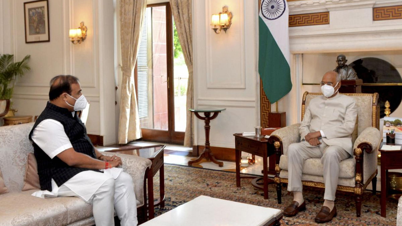 President Ram Nath Kovind with Assam CM Himanta Biswa Sarma during a meeting at Rashtrapati Bhavan in Delhi. Credit: PTI Photo