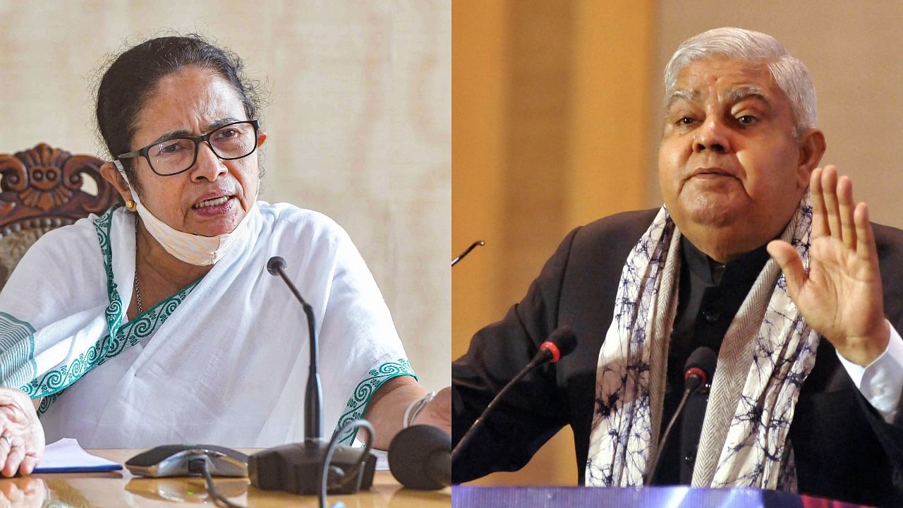 West Bengal Chief Minister Mamata Banerjee Monday and Governor Jagdeep Dhankhar. Credit: PTI Photos
