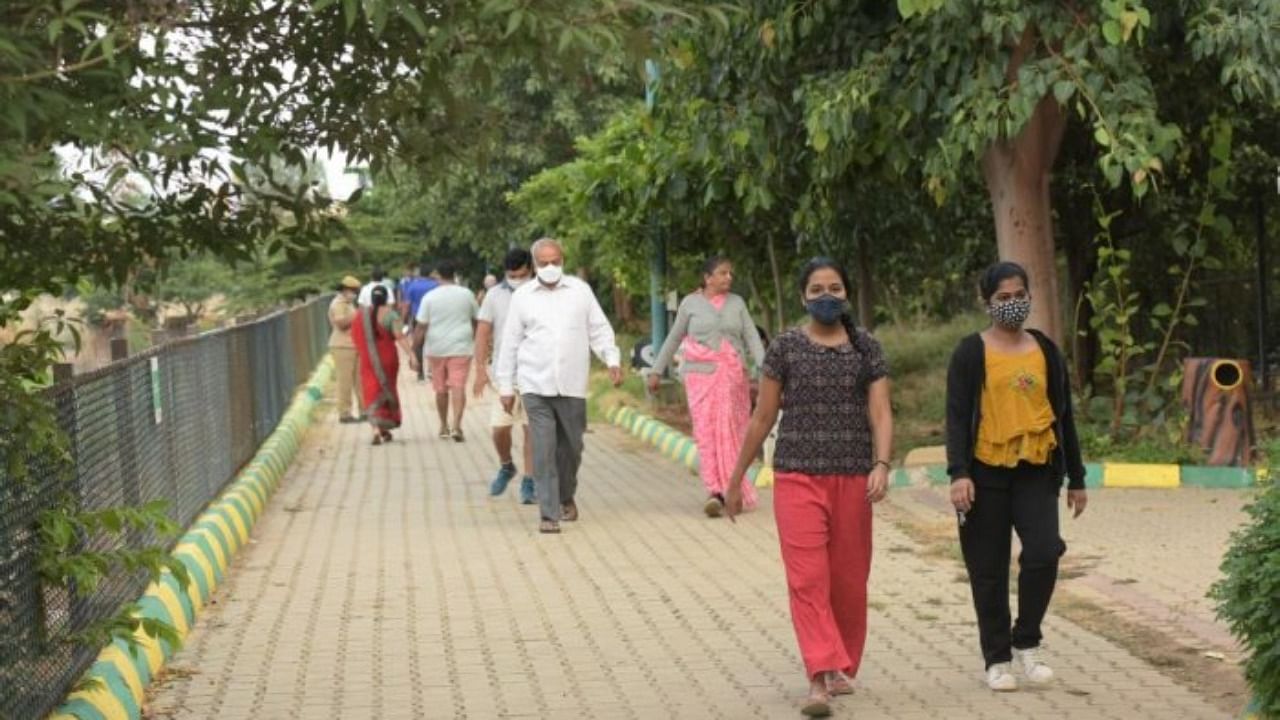 People walking in the park, after lockdown relaxation, in Bengaluru. Credit: DH Photo