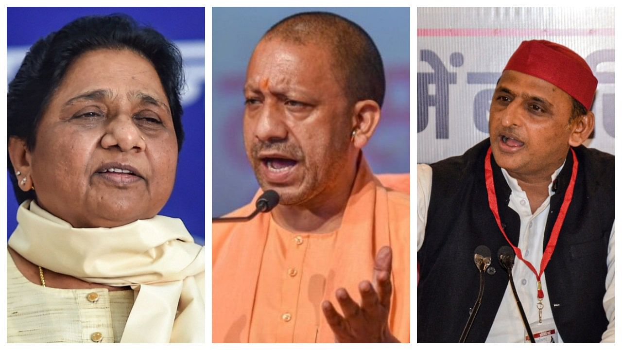 BSP chief Mayawati, Uttar Pradesh Chief Minister Yogi Adityanath, Samajwadi Party chief Akhilesh Yadav. Credit: DH Collage