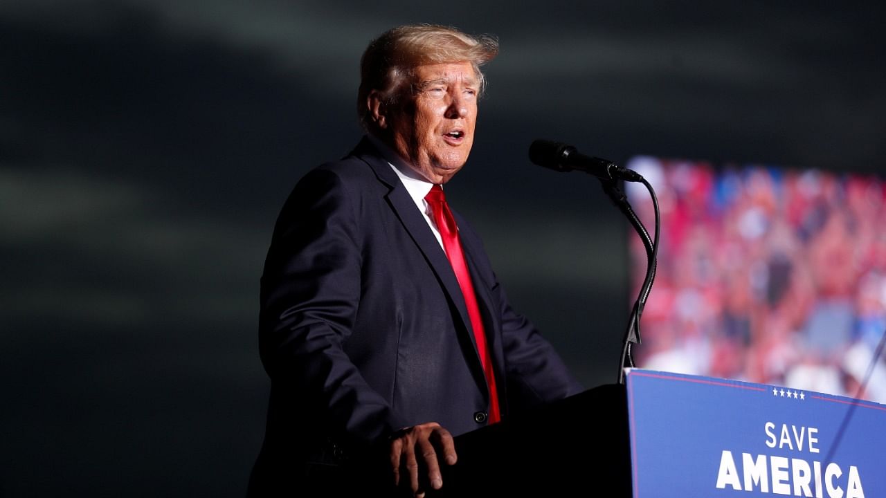Former President Donald Trump speaks to his supporters during the Save America Rally at the Sarasota Fairgrounds in Sarasota, Florida. Credit: Reuters Photo