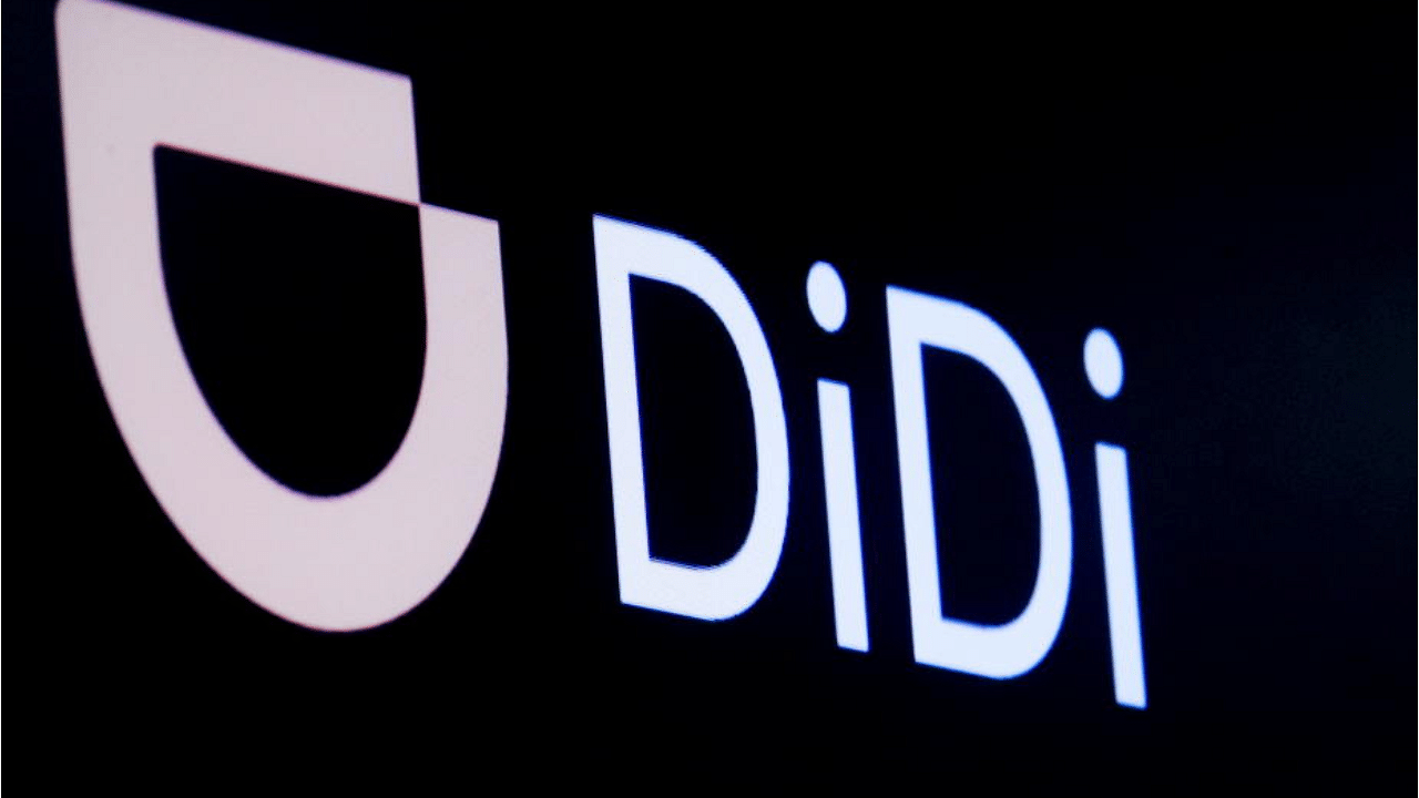 The logo for Chinese ride-hailing company Didi Global Inc is pictured during the IPO on the New York Stock Exchange (NYSE) floor in New York City. Credit: Reuters File Photo