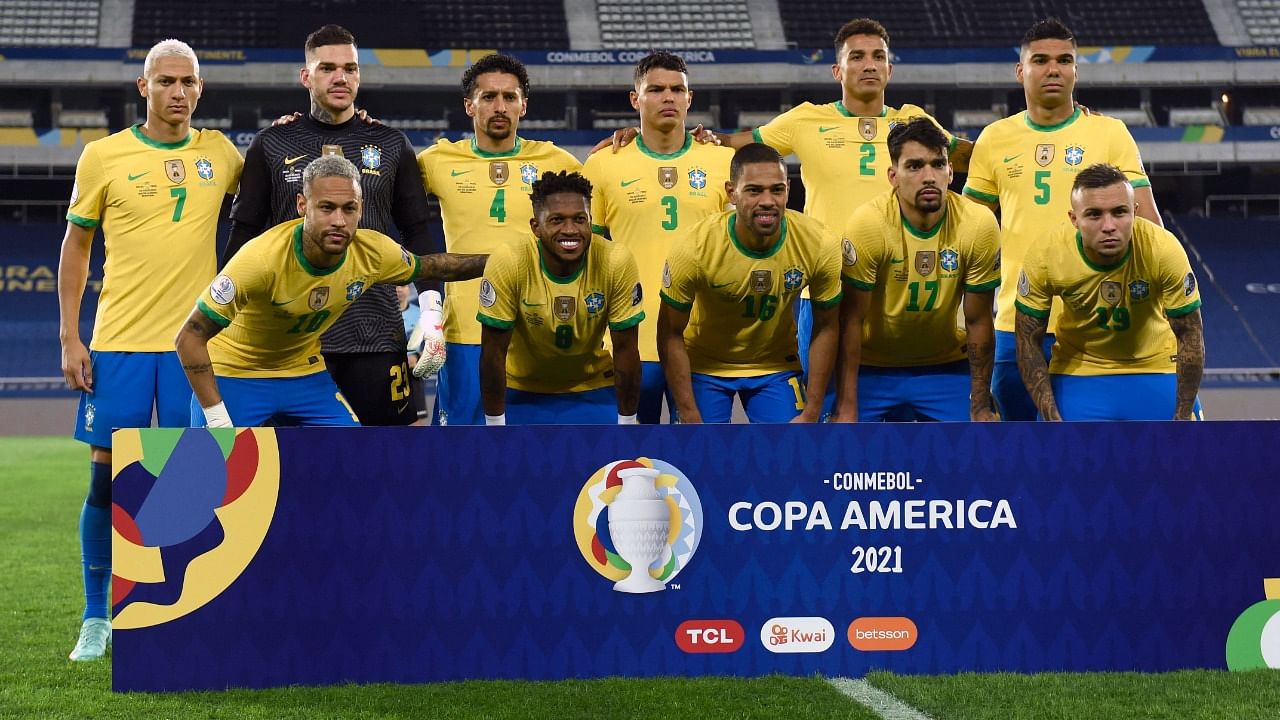 Brazil's football team poses for a picture ahead of their semifinal clash with Peru. Credit: AFP Photo