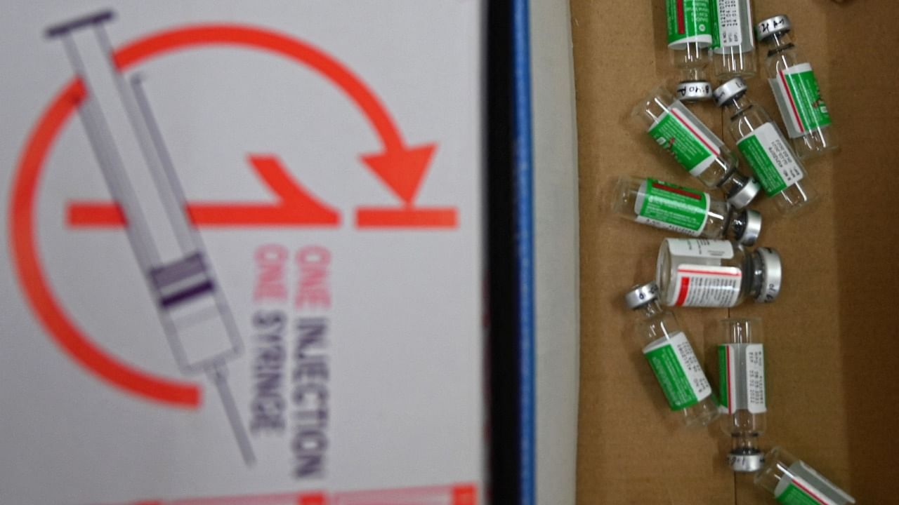 Empty vials of the Covishield vaccine. Credit: AFP Photo