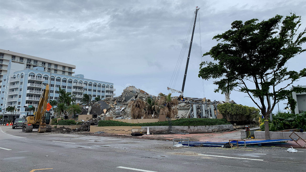 The rubble of the Champlain tower are seen in Surfside, Florida. Credit: AFP Photo