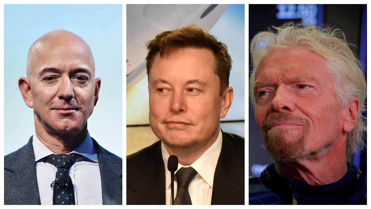 Jeff Bezos, Elon Musk and Richard Branson. Credit: AFP and Reuters Photos