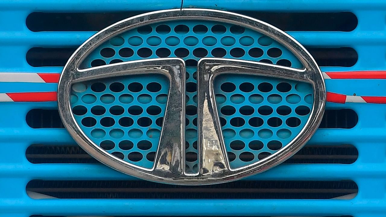 The Tata Motors logo is seen on the engine grille of a truck, in Mumbai on June 15, 2020. Credit: AFP File Photo