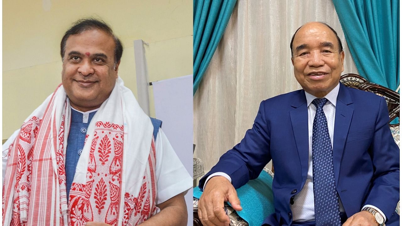 Assam CM Sarma (L) and Mizoram CM Zoramthanga. Credit: PTI/Reuters Photo