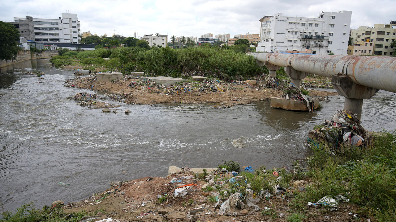 Vrishabhavathi river work near Jnanabharathi on Mysore Road, Bengaluru. Credit: DH Photo/Pushkar V