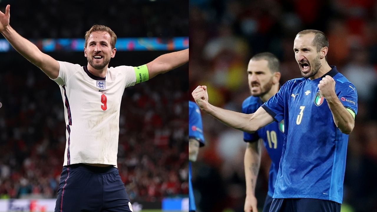 England skipper Harry Kane (L) and Italy skipper Giorgio Chiellini. Credit: Reuters Photos