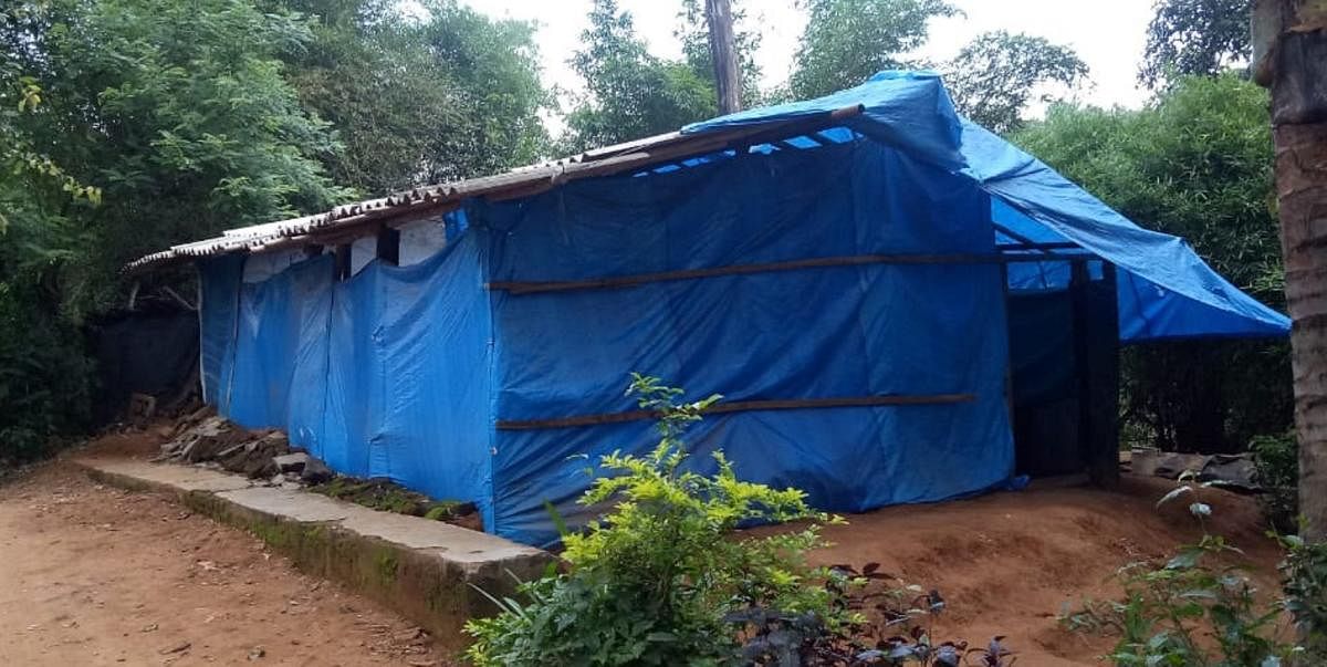 The flood victims reside in a shed at Guhya village in Kodagu district.