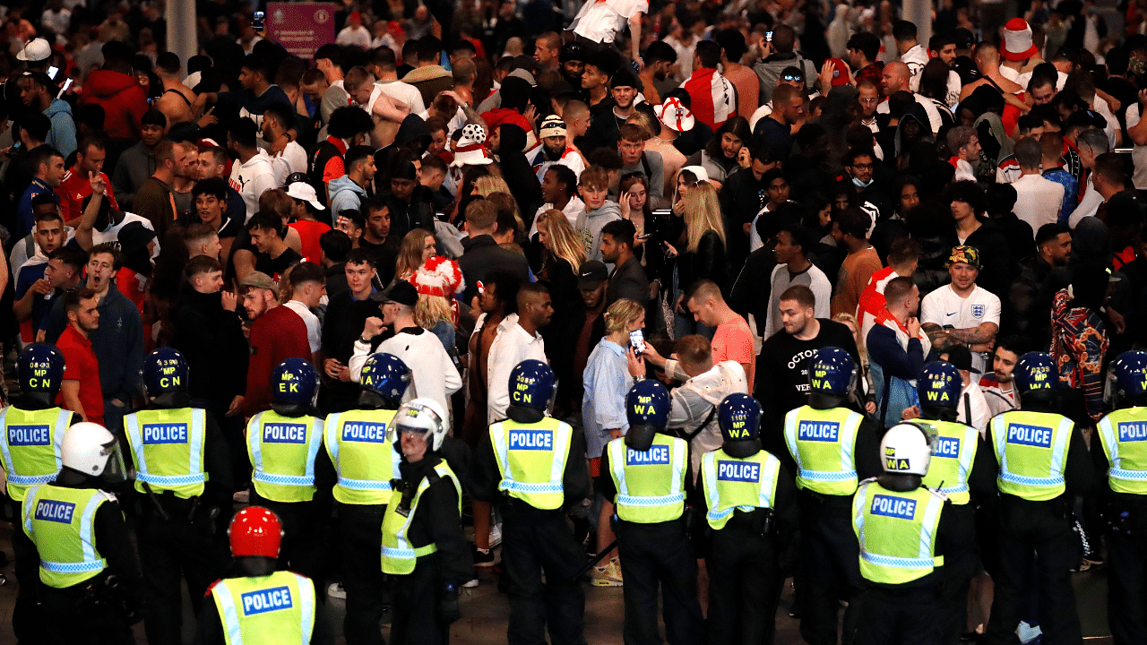 The mood outside Wembley was growing febrile well before the 12.30 am kick-off. Credit: Reuters Photo