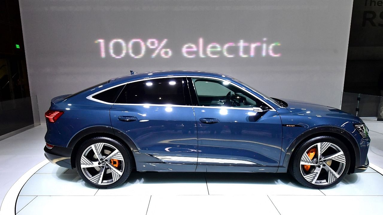 The Audi e-tron Sportback electric vehicle on display at the 2019 Los Angeles Auto Show in Los Angeles, California. Credit: AFP File Photo