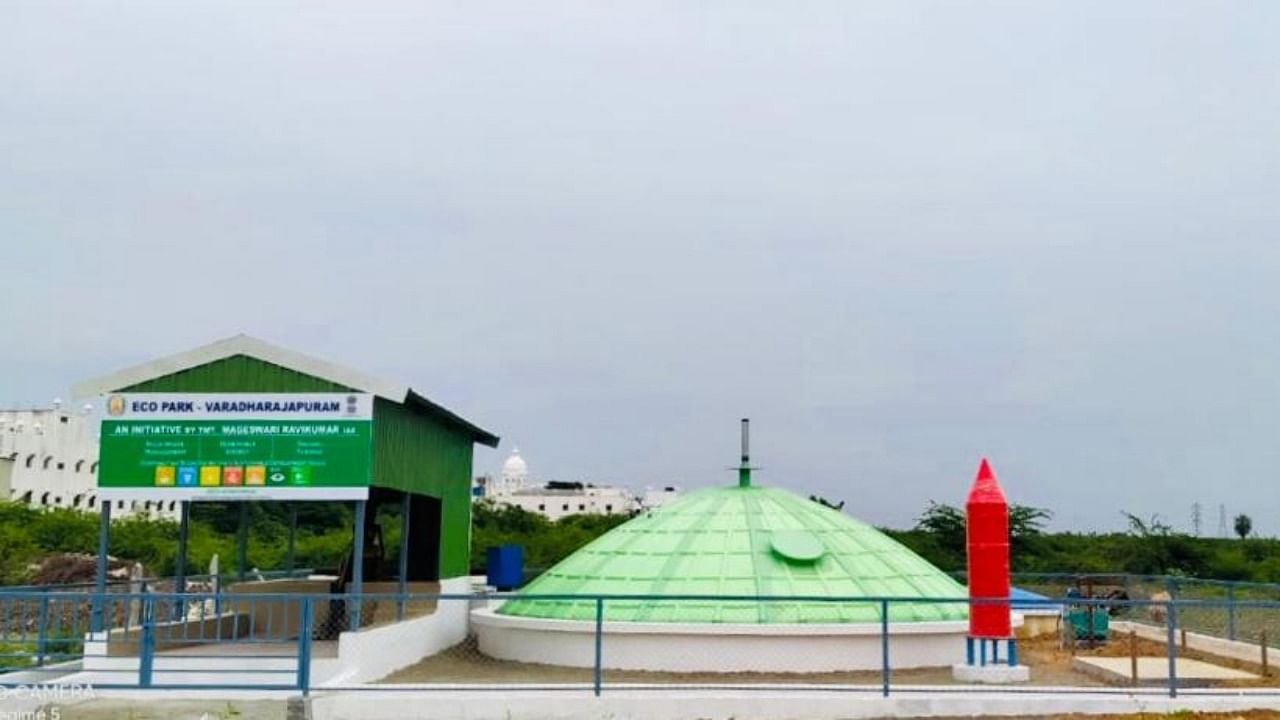 The bio-gas plant set up at Rs 60 lakhs by Carbon Loop, a start-up, in collaboration with the Tiruvallur District Rural Development Agency now produces 200 units of electricity per day that is enough to light up the street lights in the village near Poonamallee off the Chennai-Bengaluru Highway. Credit: Special Arrangement