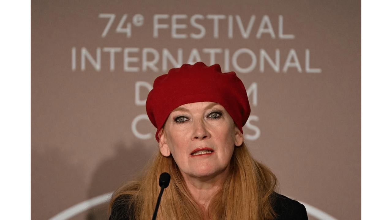  Andrea Arnold  during a press conference  at Cannes 2021. Credit: AFP Photo