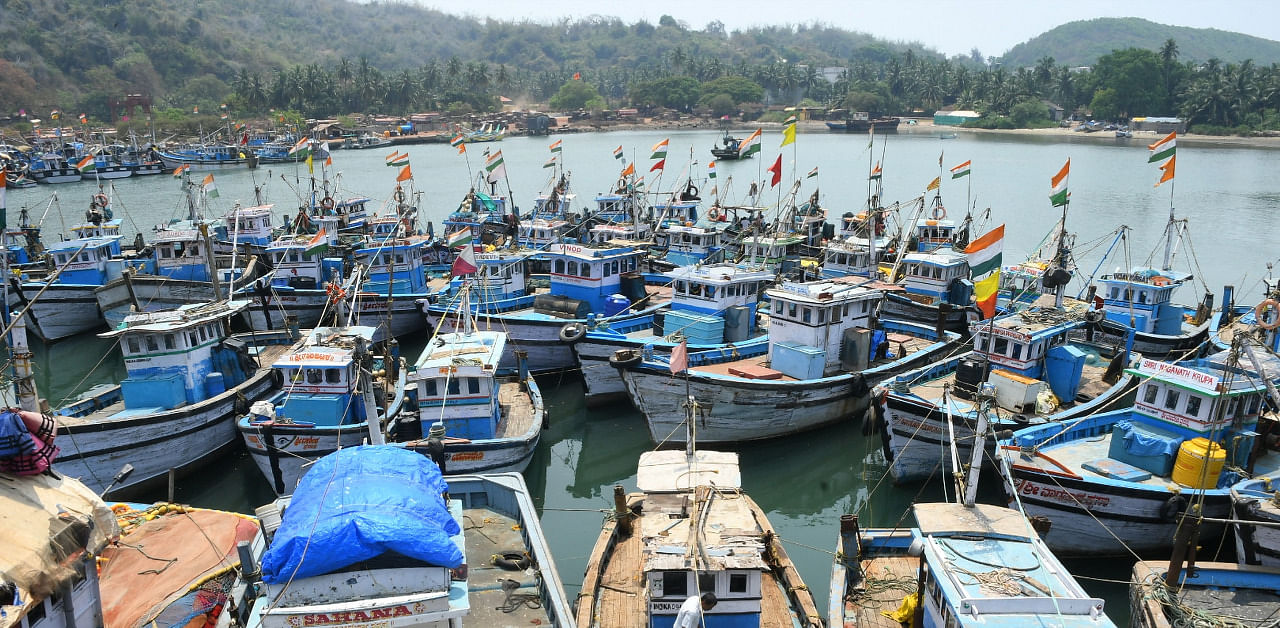 Fishing boats docked at Karwar port. Credit: DH Photo