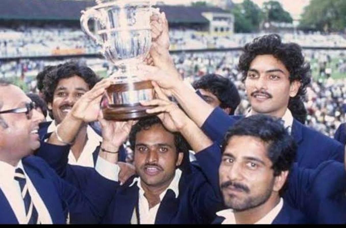 Yashpal Sharma with the 1983 World Cup Trophy. Credit: Twitter