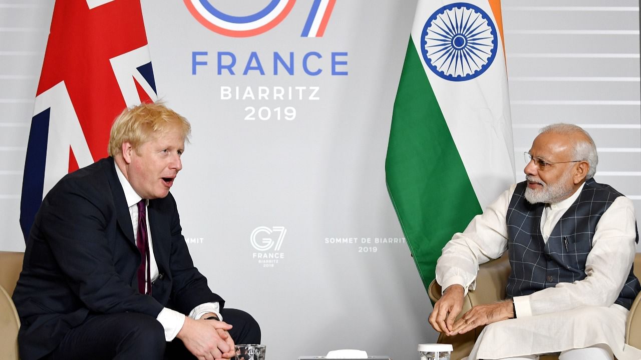 Britain's Prime Minister Boris Johnson meets Indian Prime Minister Narendra Modi at a bilateral meeting during the G7 summit in Biarritz, France. Credit: Reuters file photo