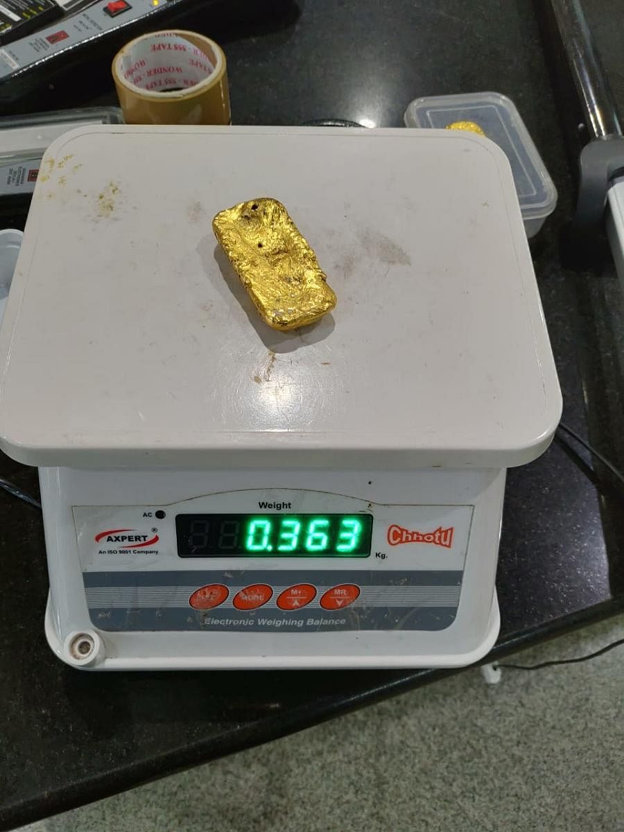 Gold was seized from two passengers at Mangalore International Airport on Thursday.