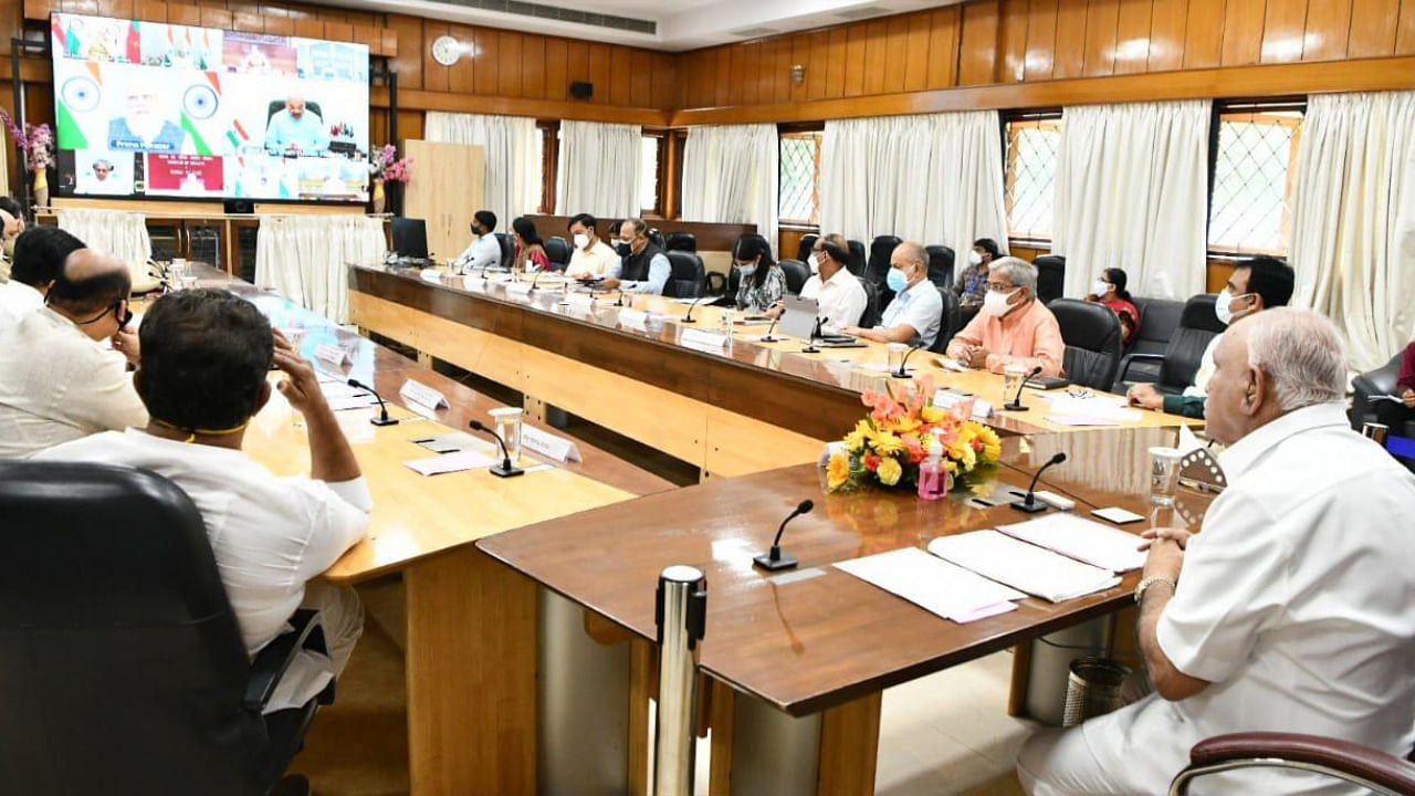 Yediyurappa interacted with Modi during a video conference on the Covid-19 situation. Credit: Special Arrangement