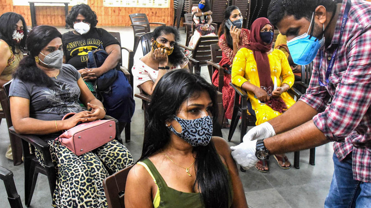 Transgenders receive COVID-19 vaccine dose at a vaccination centre in Kochi. Credit: PTI Photo