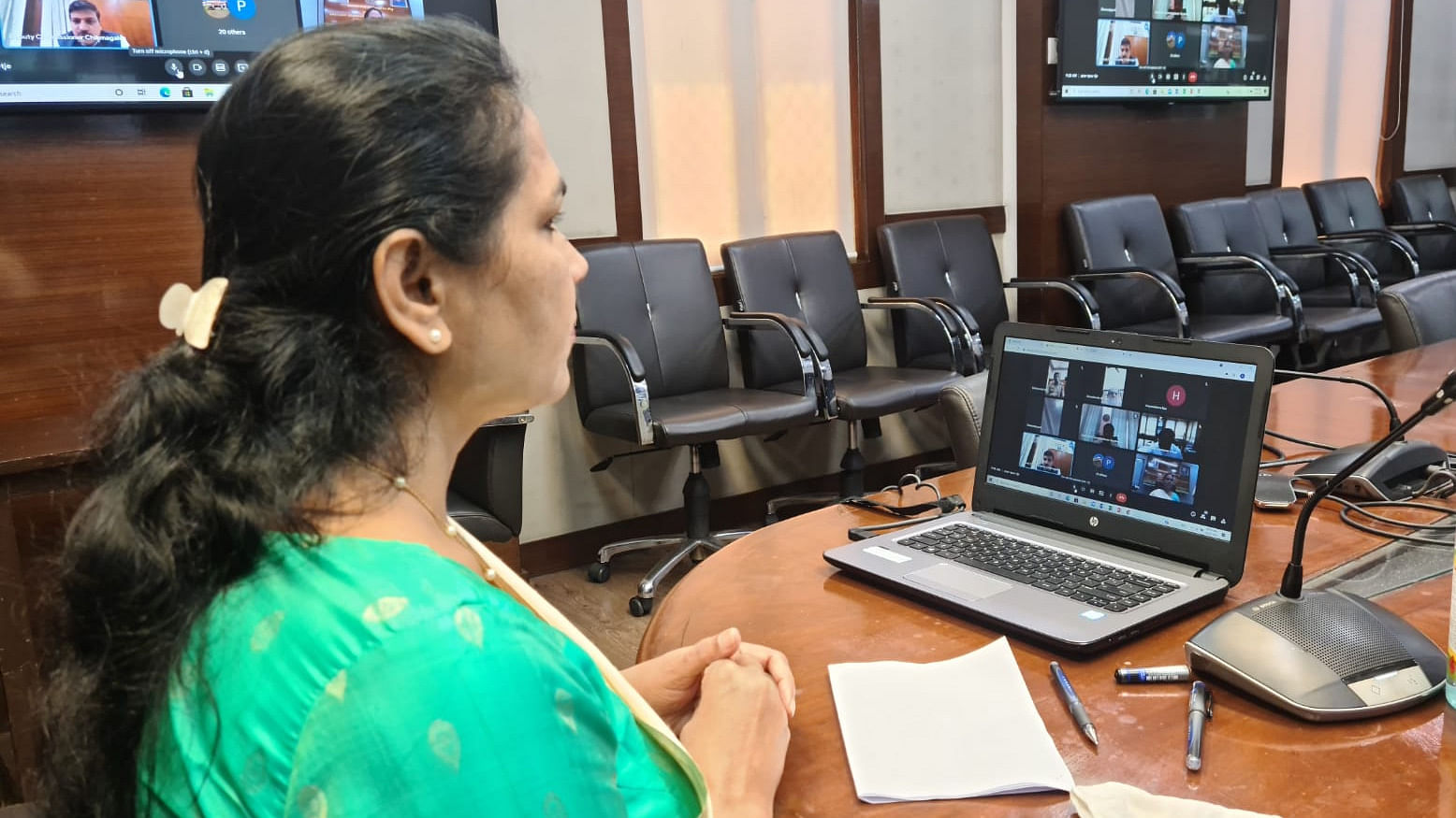 Minister of State for Agriculture held video conference with Udupi and Chikkamagaluru Deputy Commissioners and review rain situation. Both the districts received heavy rain for the past few days. Credit: Shobha Karandlaje's office
