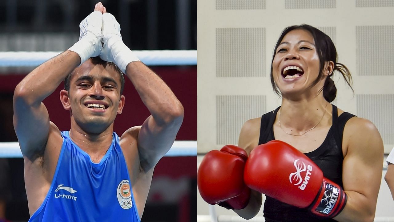 World Champion boxer Mary Kom and Gold-medallist India's Amit Panghal. Credit: PTI File Photos