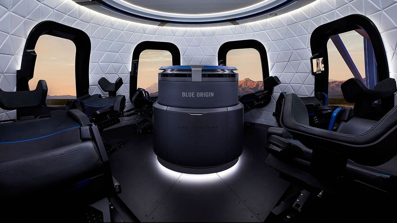 Interior of the Blue Origin crew capsule. Credit: AFP File Photo