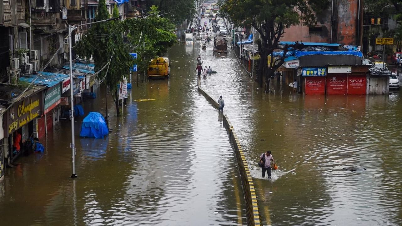  Waterlogged streets at Parel after heavy rains in Mumbai. Credit: PTI Photo