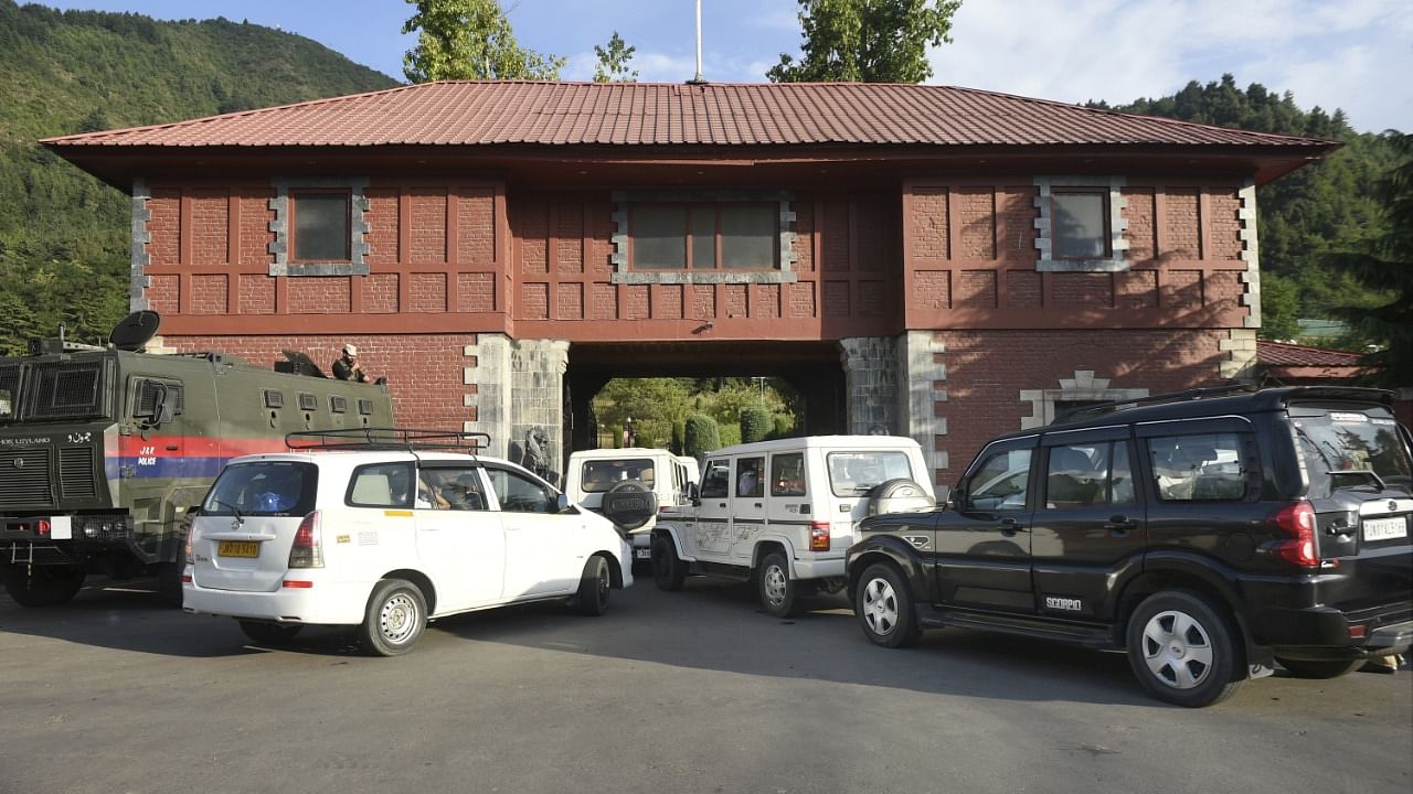 A picture of leaders of different political parties arriving to meet with members of Delimitation Commission, in Srinagar. Credit: PTI Photo