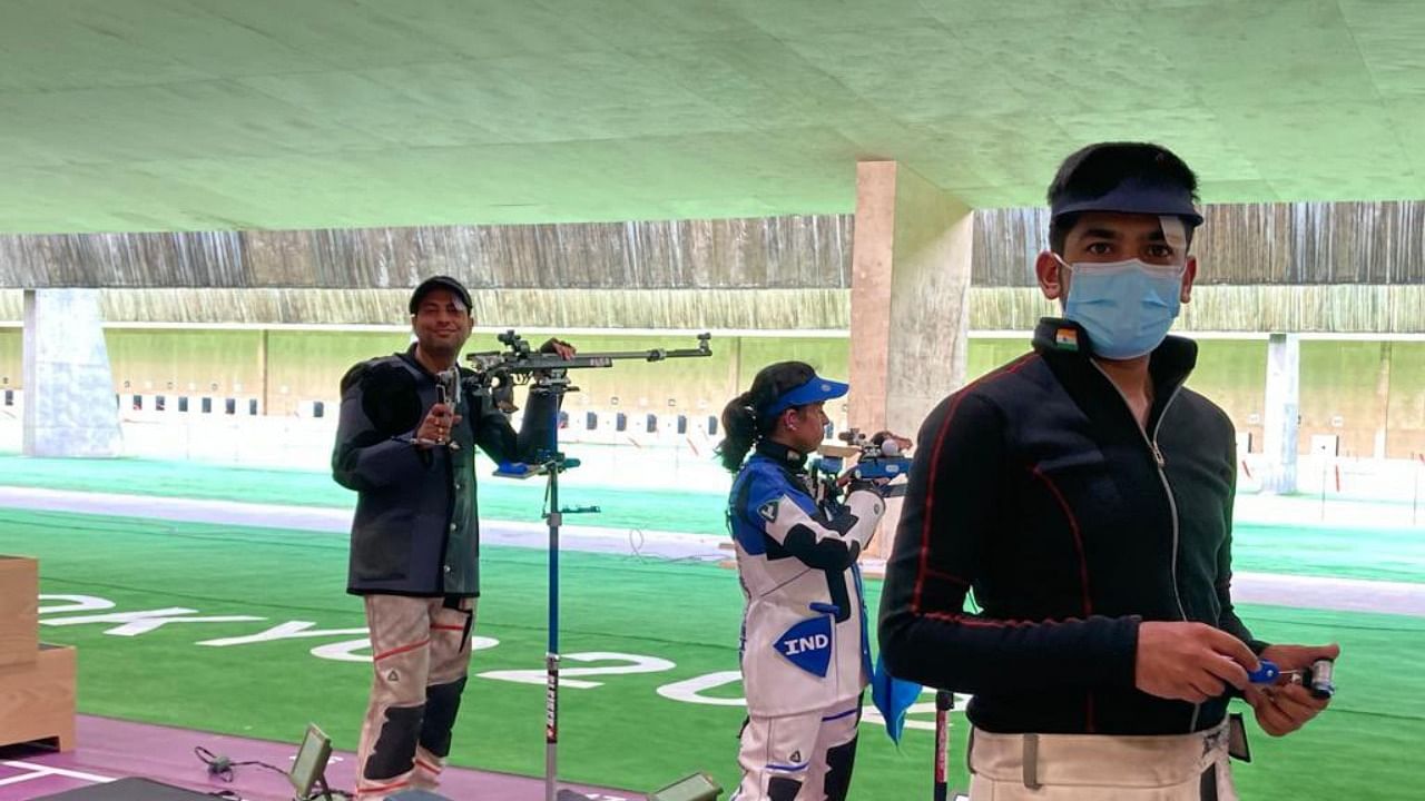The Indian shooters underwent training sessions at the Asaka Shooting Range on Monday and Tuesday. Credit: Twitter/@OfficialNRAI