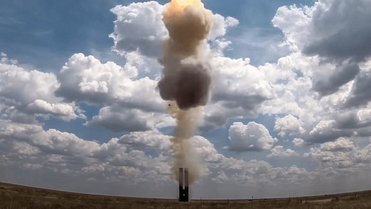 This handout photograph released by the Russian Defence Ministry on July 20, 2021, shows the latest S-500 air defense missile weapon system as it carries out live fire exercises to hit a high-speed ballistic target at The Kapustin Yar Training Ground in Russia. Credit: AFP Photo