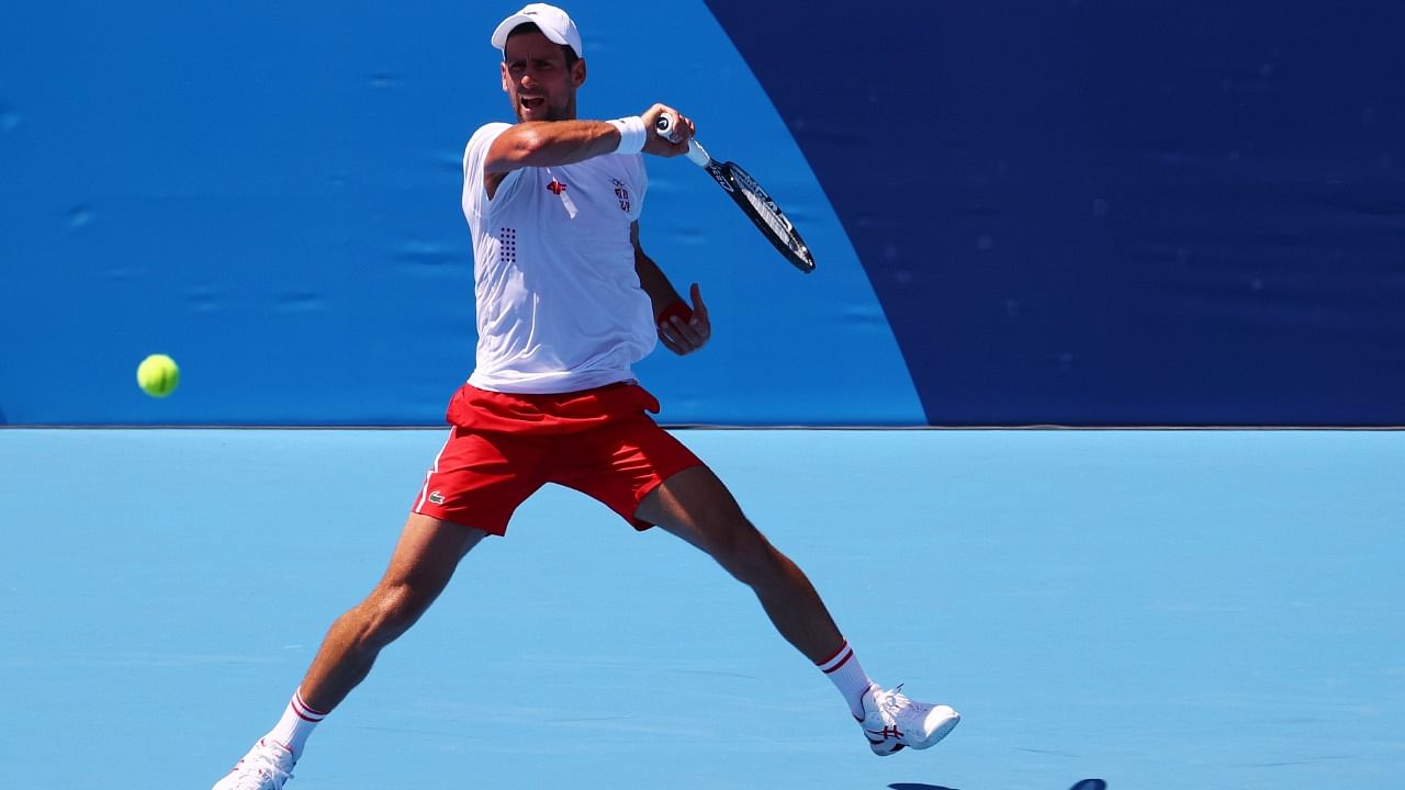 Novak Djokovic of Serbia during training. Credit: Reuters File Photo